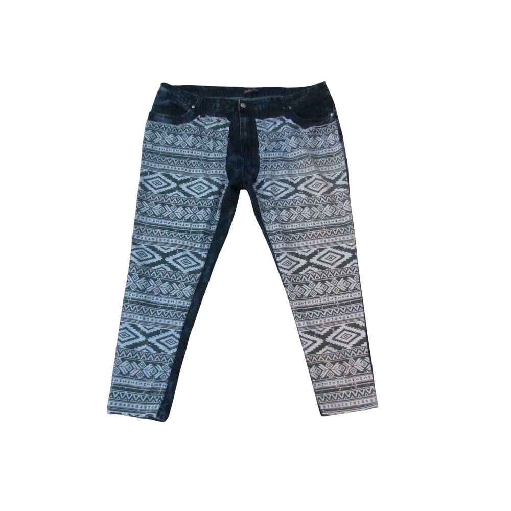 Jamie Nicole Skinny Jeans Size 48 Blue Acid Wash Tribal Geometric Print Denim